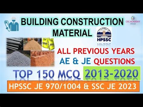 Hpssc Je Civil Previous Year Questions Building Material Top Mcq