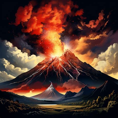 Erupción Volcánica Impresionante Al Estilo De Arte De Pulso Magma Stock