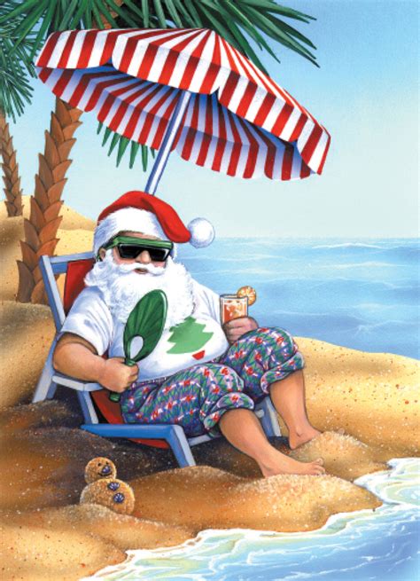 Santa Claus on the Beach Holiday Cards - Coastal Christmas Stationery - California Seashell Co