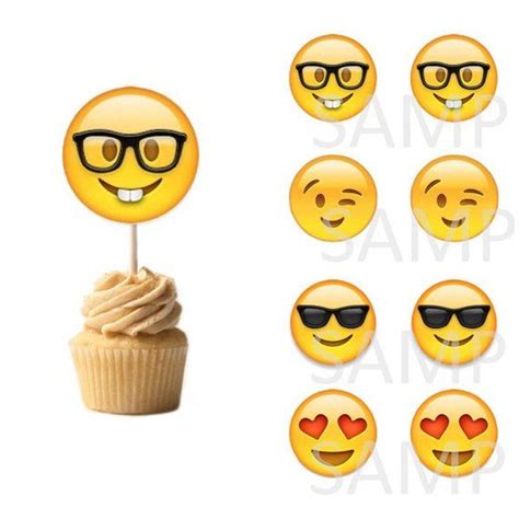 Emoji Cupcake Topper Birthday Cupcake Toppers T Tags Etsy Emoji