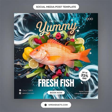 Modern Seafood Promotion Banner Featuring Fresh Sea Fish Social Media