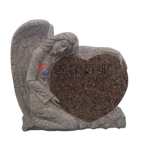 Mahogany Granite Angel With Heart Headstone China Professional Tombstone Manufacturer Dalei