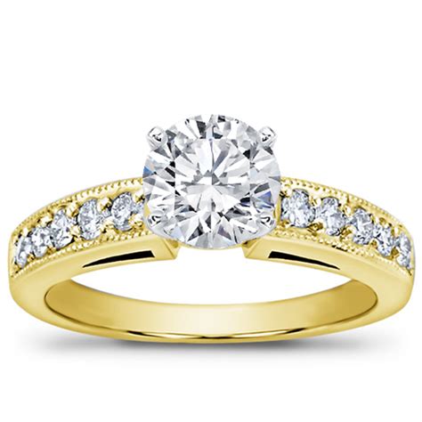 Petite Milgrain and Pavé Engagement Setting in 14K Yellow Gold