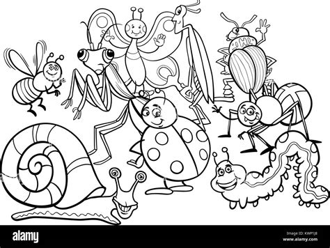 Ilustraci N Caricatura En Blanco Y Negro De Los Insectos Y Bichos