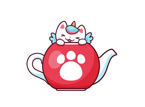 Cartoon Cute Kawaii Caticorn Character In Teapot Vector Art At