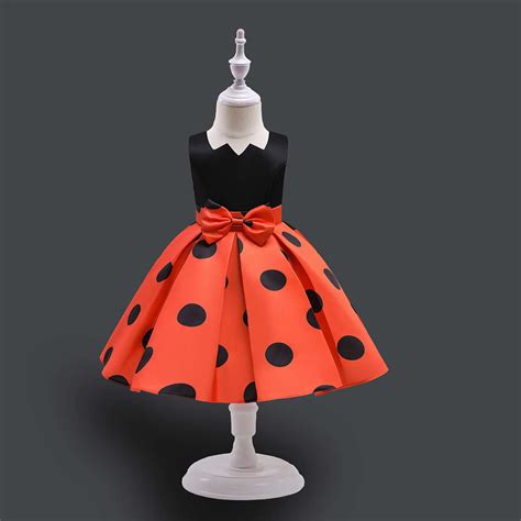 Shop Online Girls Orange Sleeveless Polka Dot Print Slim Fit Party ...