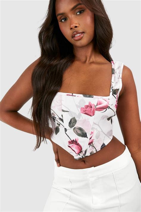 Floral Bengaline Corset Top Boohoo Uk