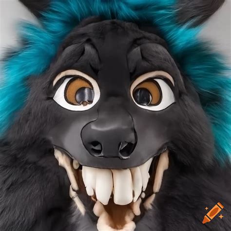 Photo Of A Toony Black Skull Wolf Fursuit On Craiyon