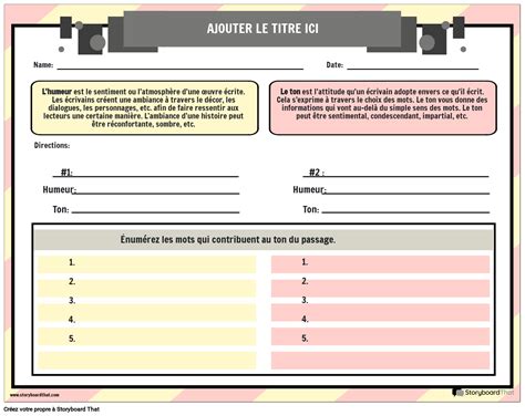 Feuille De Travail Sur L Humeur Et Le Ton Storyboard