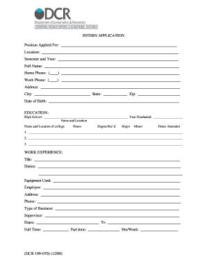 Fillable Online Dcr Virginia DCR 199 070 12 00 INTERN APPLICATION