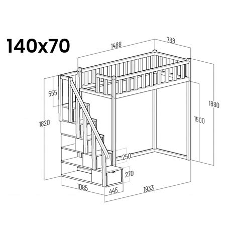 Loft Bed With Stairs FILIP Side Entry Height 150cm