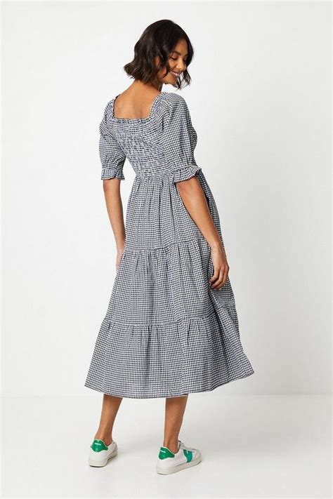 Dresses Shirred Bodice Puff Sleeve Tiered Midi Dress Dorothy Perkins