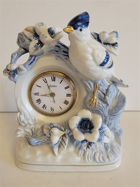 Vintage Landex Clock Porcelain Blue Bird Japan Mantel 1970s Etsy