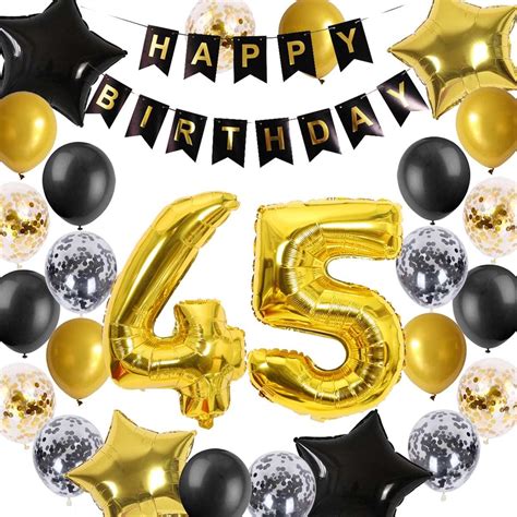 45th Birthday Decorations Black Gold For Men Women 45th Birthday