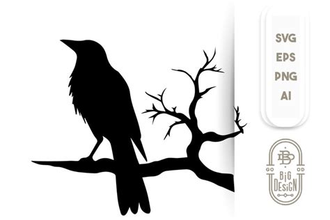 Crow On Branch Silhouette SVG File