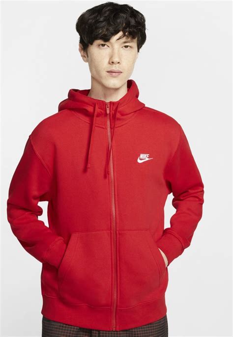 Nike Sportswear Club Fz Bb Hoodie Red White Rød Zalando No