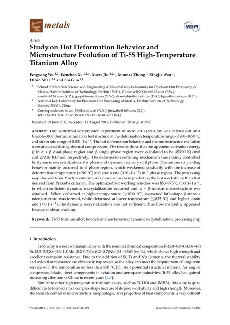 PDF Study On Hot Deformation Behavior And Microstructure Evolution Of Ti High Temperature