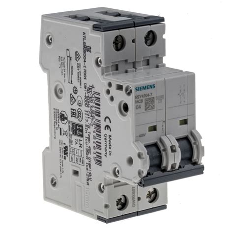 5SY4204 7 Siemens Siemens Sentron 5SY4 MCB 2P Poles 4A 60V DC MCB