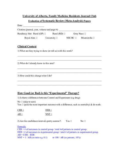 Fillable Online Eval Template For Res Journal Club Sys Rev Meta