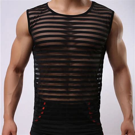 Buy Tank Tops Men Male Sexy Underwear Gay Sleeveless Singlets Mesh Fashion