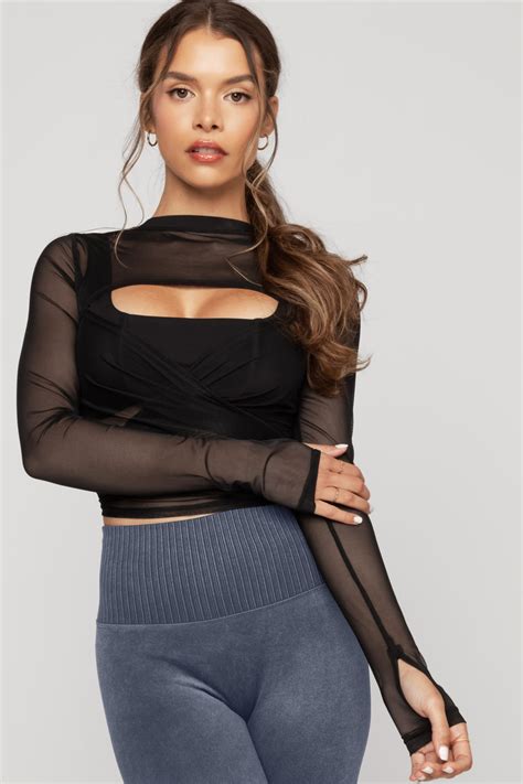 Bow Back Long Sleeve Mesh Top Black Popflex®