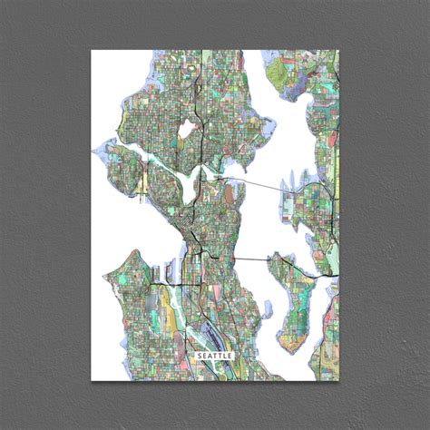 Seattle Map Print, Washington, Colorful — Maps As Art