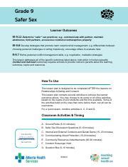 Grade 9 Safer Sex Education Lesson Plan Course Hero