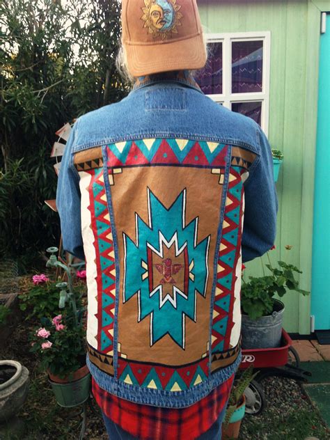 Southwestern Motif With Thunderbird Custom Painted On Denim Jacket By