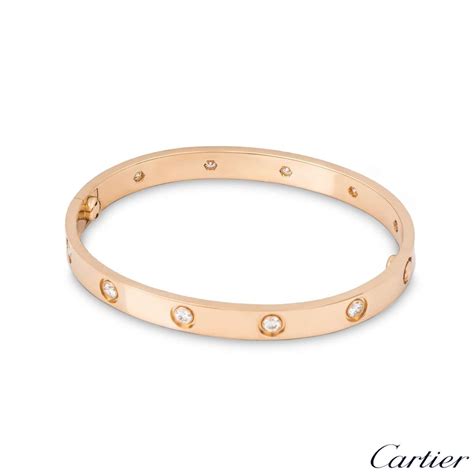 Cartier Rose Gold Full Diamond Love Bracelet Size 17 B6040617 Rich