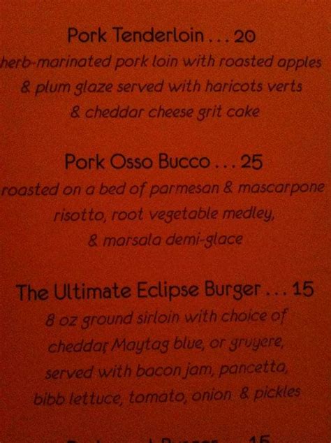 Menu at Eclipse Restaurant, St. Louis