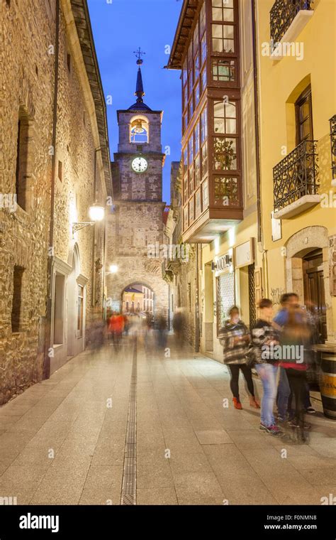 Clock tower in Ancha street, Ponferrada, Way of St. James, Leon, Spain ...