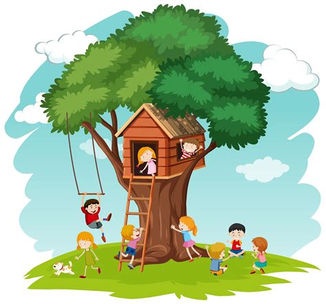 Children At Tree House 299103 Vector Art At Vecteezy