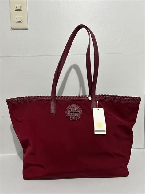 Tory Burch Maroon Marion Nylon Large Tote Bag On Carousell