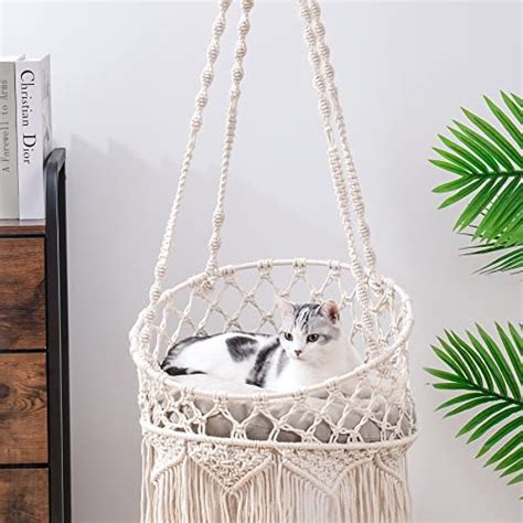 MEWOOFUN Macrame Cat Hammock Hanging Cat Bed Hammock Cat Swing For