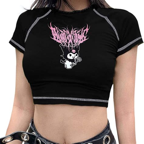 Bfbmy Sudadera Chicas Gótico Gráfico Impreso Camiseta Harajuku Manga Corta Crop Top Cuello