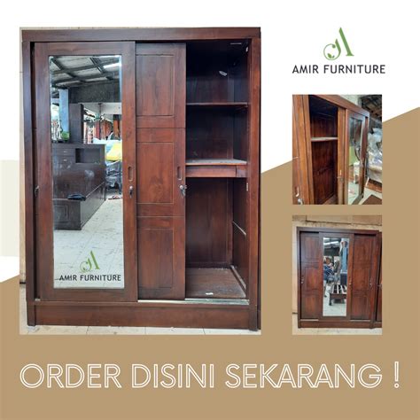 Jual Arf Almari Lemari Pakaian Minimalis Sleding Kayu Jati Full