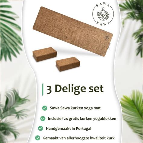 Sawa Sawa Yoga En Fitness Mat Kurk 190cm Inclusief 2 Yoga Blokken