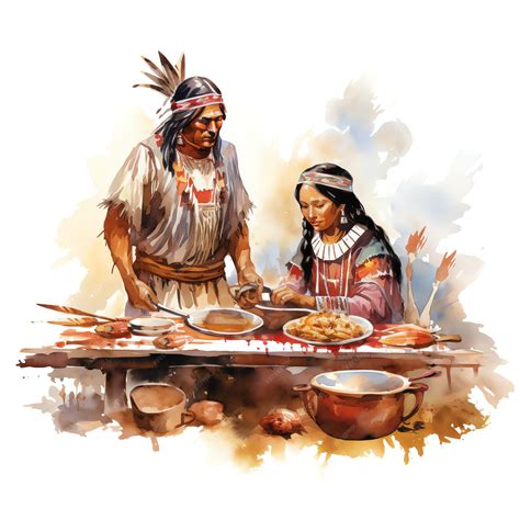 Premium Ai Image Beautiful Pilgrim And Native American Feast Scene