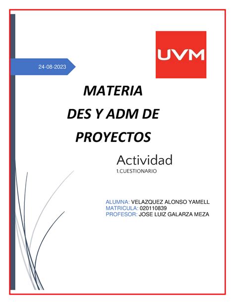 A1 YVA Blackboard Uvm 24 08 MATERIA DES Y ADM DE PROYECTOS Actividad