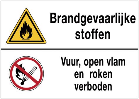 Combinatie Waarschuwings En Gebodsbord Brandgevaarlijke Stoffen