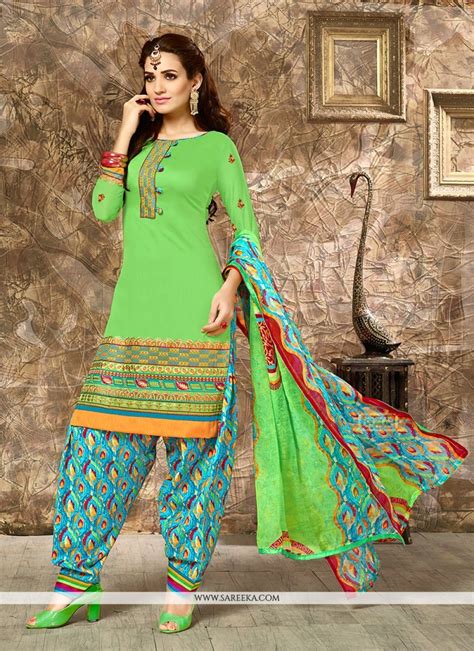 Buy Green Resham Work Cotton Punjabi Suit Online Italy