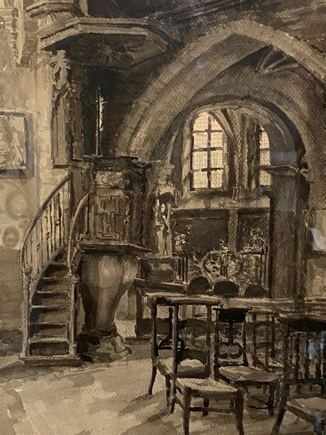 Proantic Interieur D Eglise Aquarelle Charles Londot