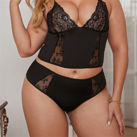 Unbranded Intimates Sleepwear Plus Size Lace Patchwork Cami And Panty Lingerie Set Poshmark
