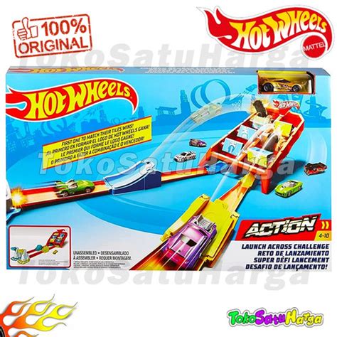 Jual Hot Wheels Track Launch Across Challenge 2 Jalur Ori Mattel