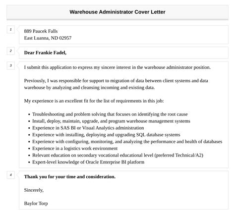 Warehouse Administrator Cover Letter Velvet Jobs