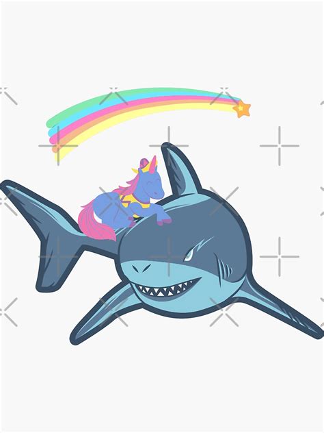 Unicorn Wich Riding Shark Happy Sticker For Sale By MeDesing Redbubble