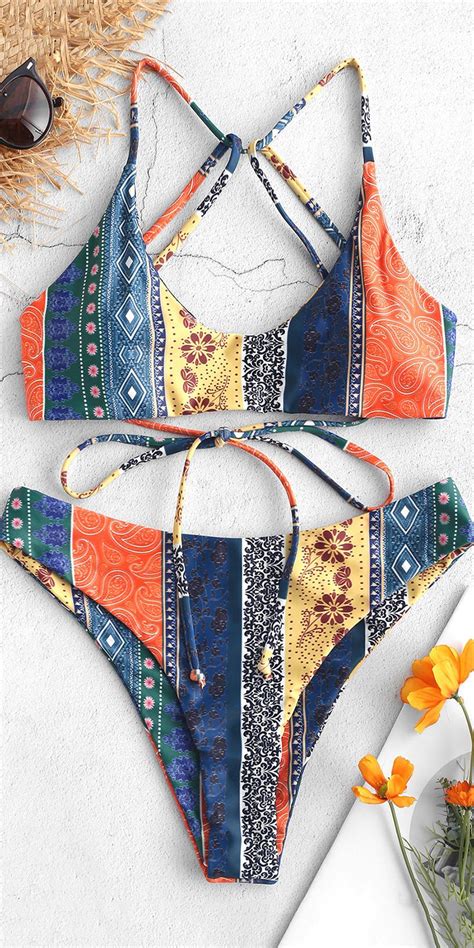 ZAFUL Floral Paisley Strappy Bikini Set MULTI A MULTI B MULTI D