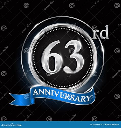 Logo Del Aniversario Con Anillo De Plata Y Cinta Azul Stock De