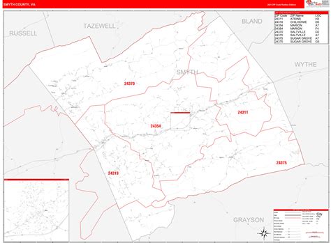 Smyth County Va Zip Code Wall Map Red Line Style By Marketmaps Mapsales