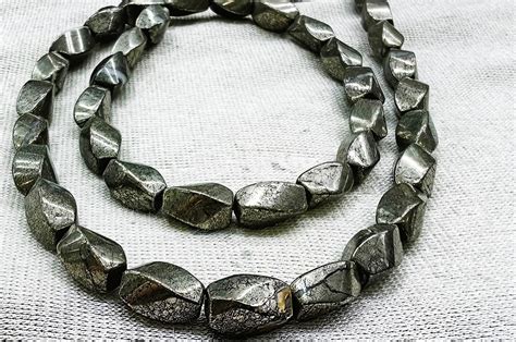 Natural Gold Rustic Pyrite Jewelry Twisted Facted Rice Drum Etsy